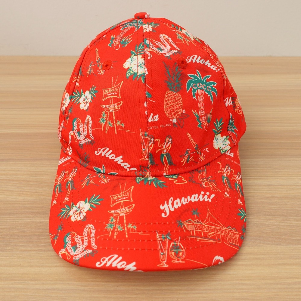 Topman Hawaiian Baseball Cap Mens Red Adjustable Metal Buckle Aloha Tropical Hat